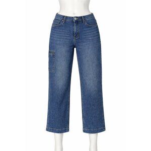 NOEMI Women Ankle Straight Jeans Cargo Pocket Blue Denim Size 16 NWT